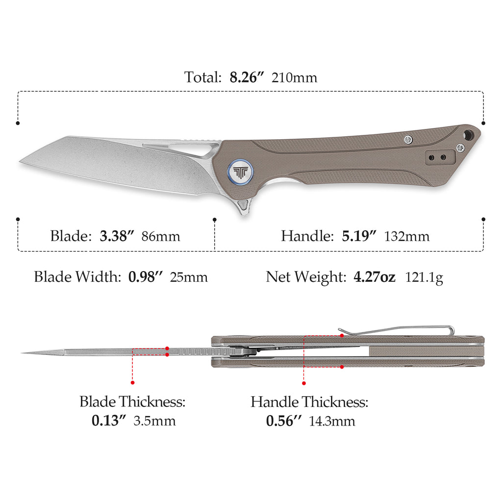 TRIVISA Monoceros-03D Liner Lock Pocket Folding Knfe,3.38" 14C28N Steel Blade,G10 Handle