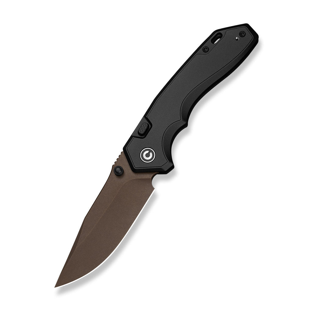 CIVIVI ELITE Brova Thumb Stud & Top Liner Lock Knife Black Aluminum Handle (3.41" Dark Brown Stonewashed CPM S35VN Blade) CE25093-2