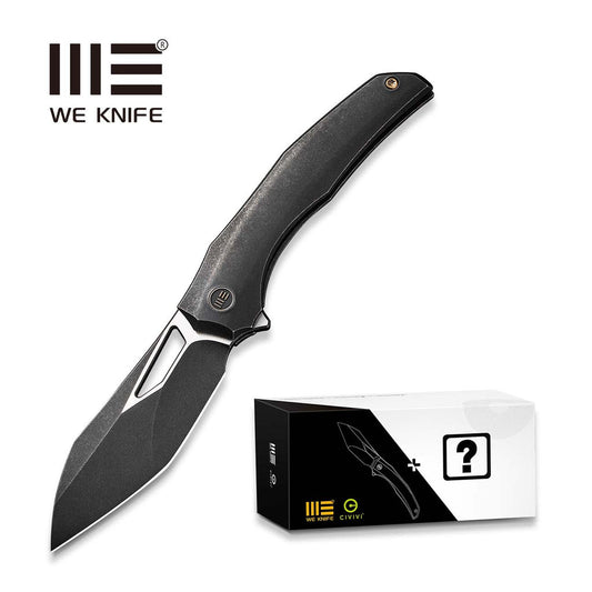 WEKNIFE Ignio Mystery Box Black Titanium Handle (3.3" Black Stonewashed CPM 20CV Blade, Satin Flat) WE22042B-1 MB, With One Free Mystery WE Or CIVIVI Model