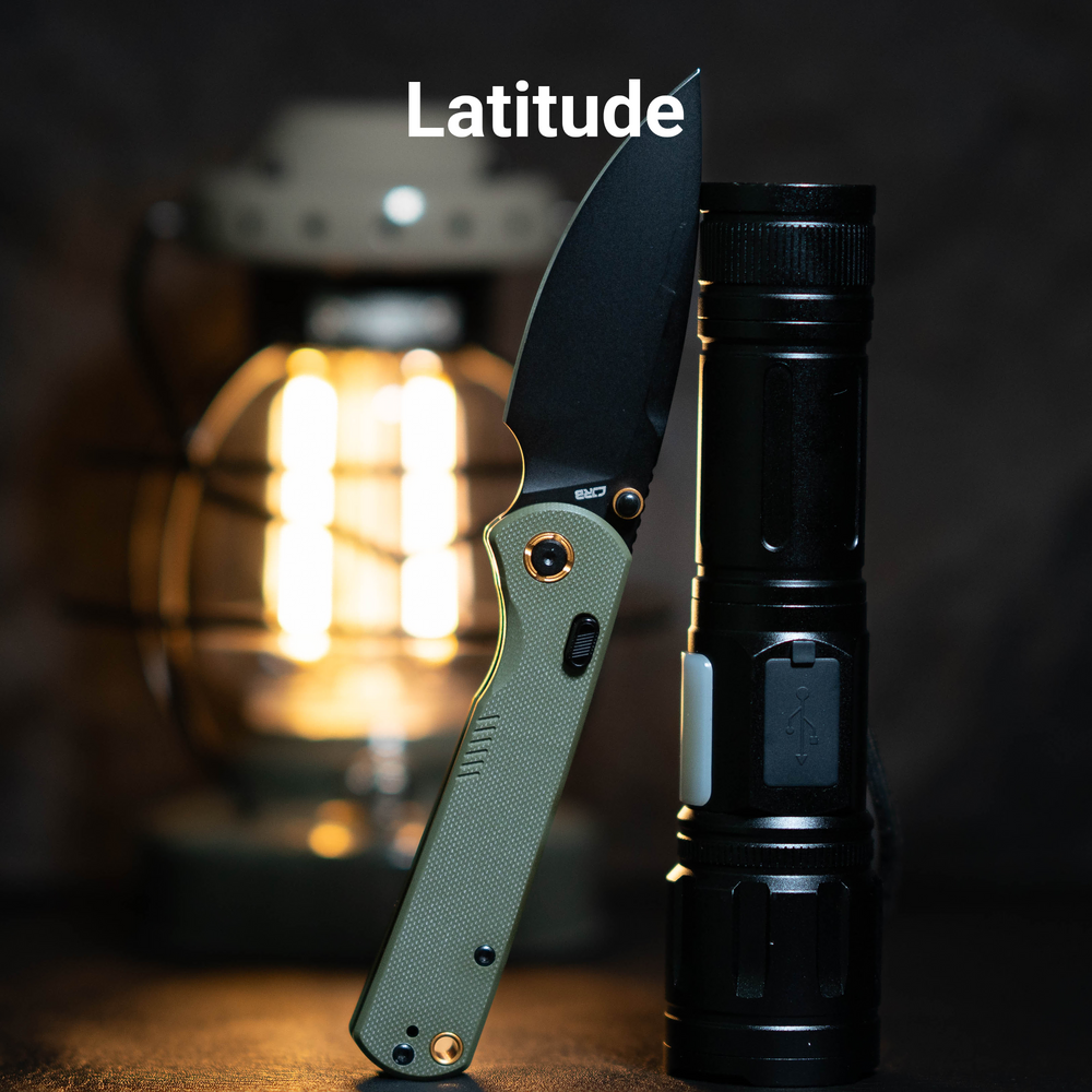 CJRB Latitude Thumb Stud & Top Liner Lock EDC Knife Green G10 Handle(3.47'' AR-RPM9 Steel Black PVD Coating Blade) J1975-BGN