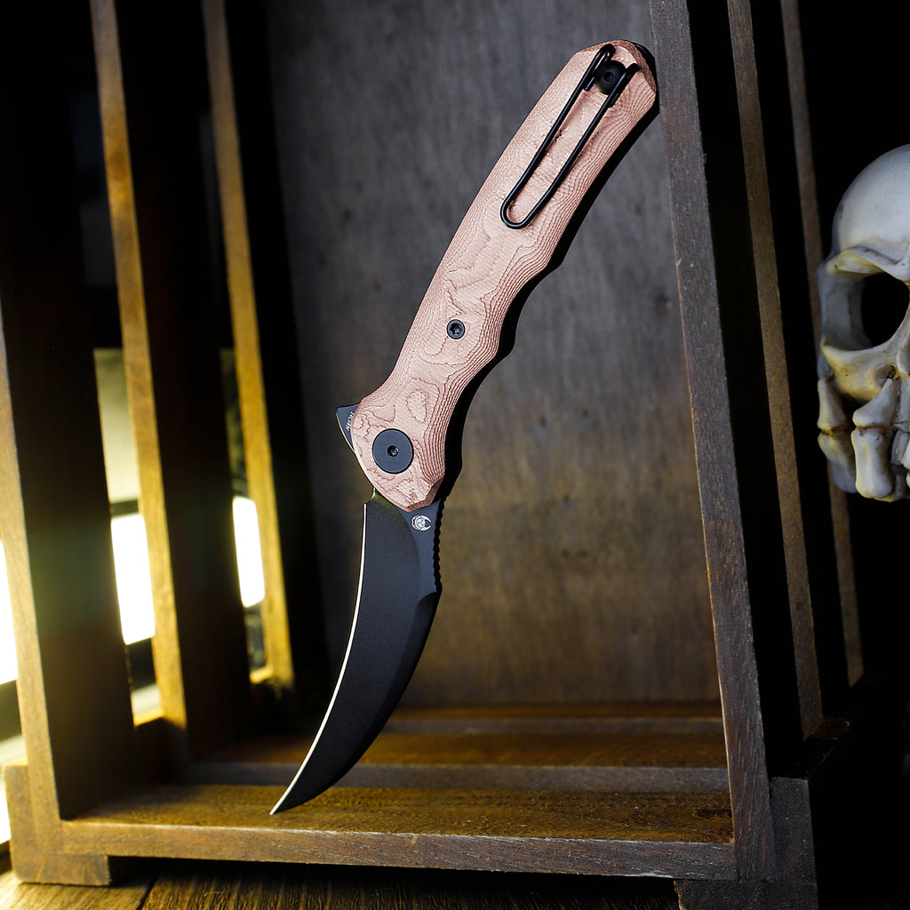 TRIVISA Lacerta-CU Liner Lock EDC Folding Pocket Knife 3.34'' 14C28N Steel Blade,Copper Foil Handle,Tiguass Design