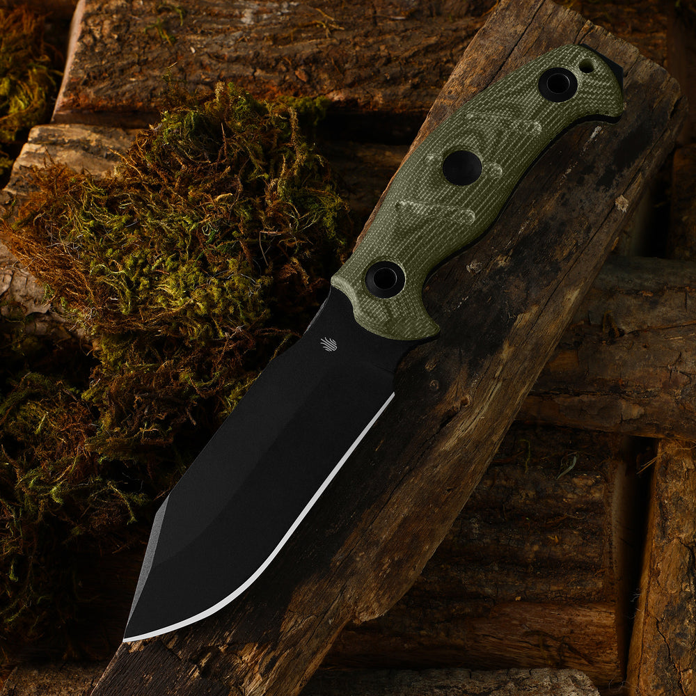 KIZER CUTLERY Sheepdog® Survival | Hammer Pommel · Bow Drill Divot | Green Micarta