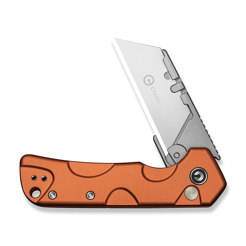CIVIVI Pulsara Utility Flipper & Button Lock Knife Orange Aluminum Handle (2.44" Stonewashed S/S Blade Holder & Plain 6Cr13 Blade) C24041F-3