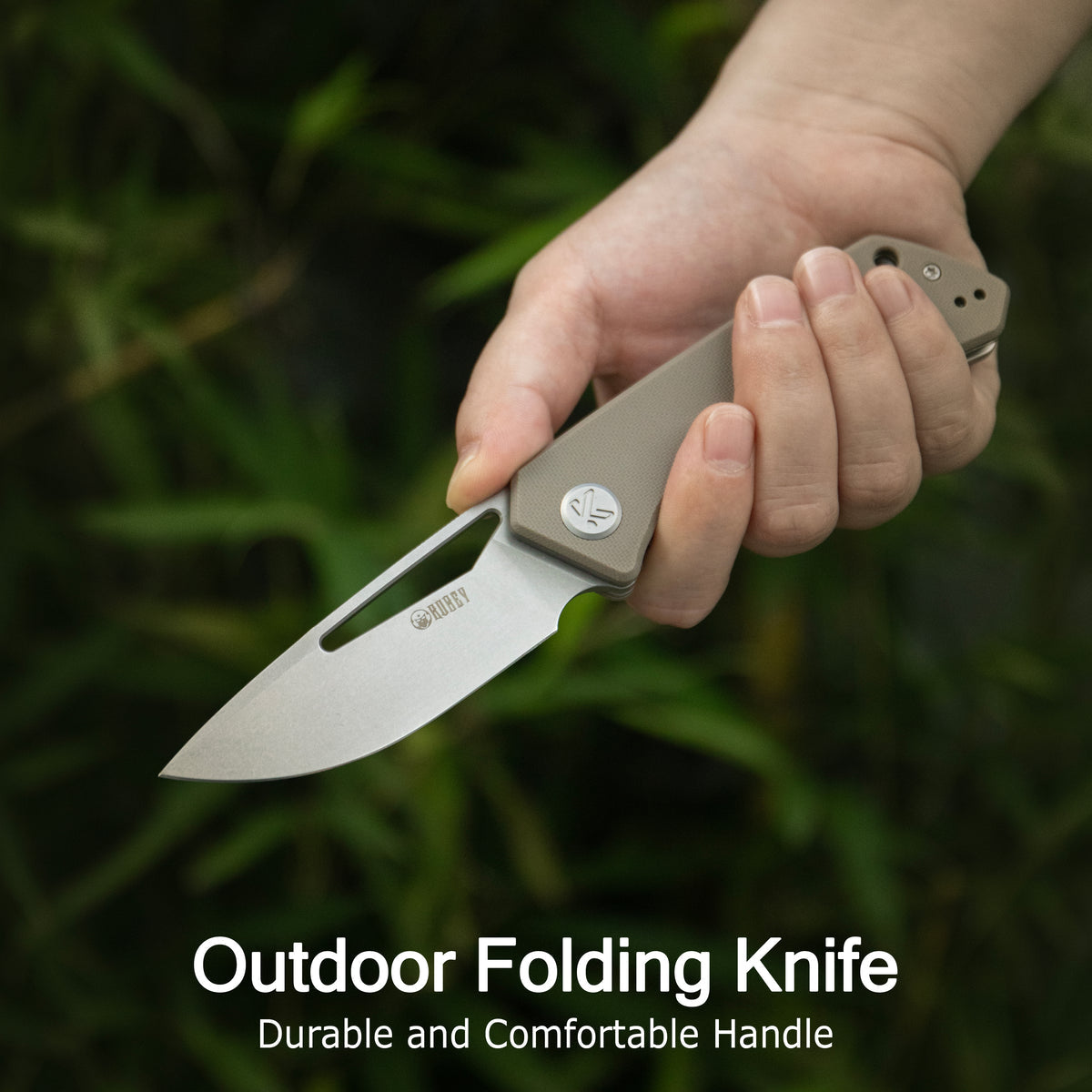 Kubey Thalia Front Flipper EDC Pocket Folding Knife Tan G10 Handle 3.27" Stonewash 14C28N KU331R