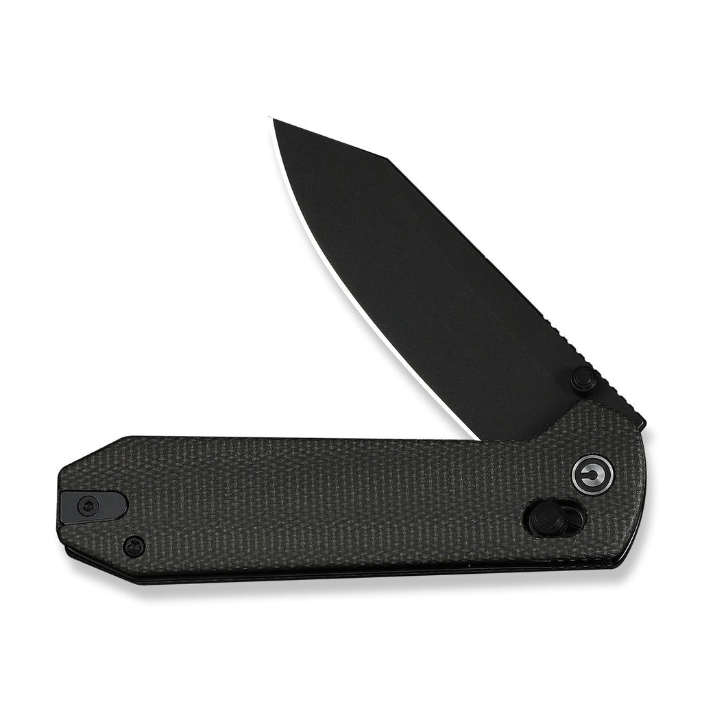 CIVIVI Over Yonder Thumb Stud & Crossbar Lock Knife Dark Green Canvas Micarta Handle (3.35" Black Stonewashed 14C28N Blade) C25027-1