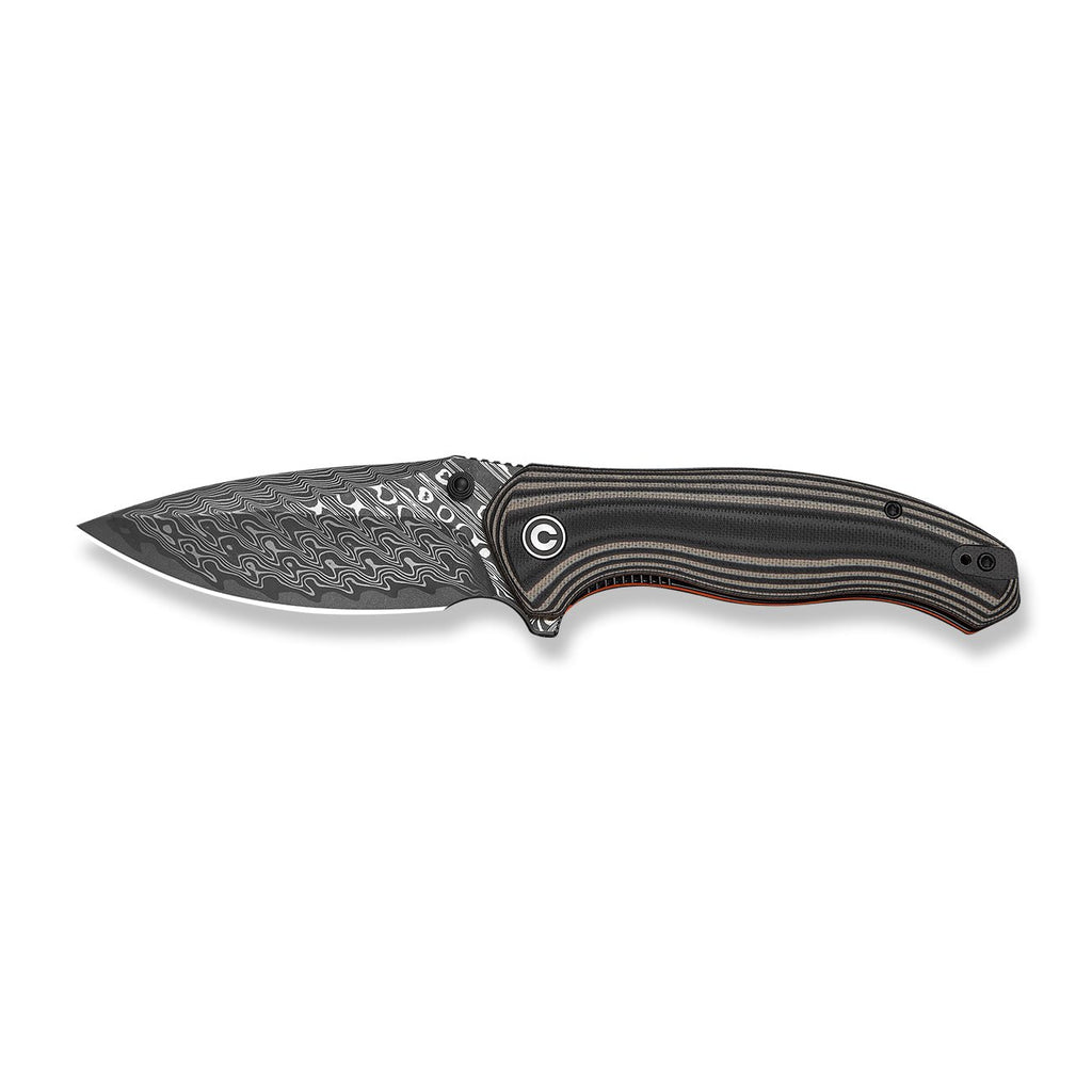 CIVIVI Vyrent Flipper & Thumb Stud Knife Black, Tan & Orange G10 Contoured Handle (3.48" Damascus Blade) C25037B-DS1