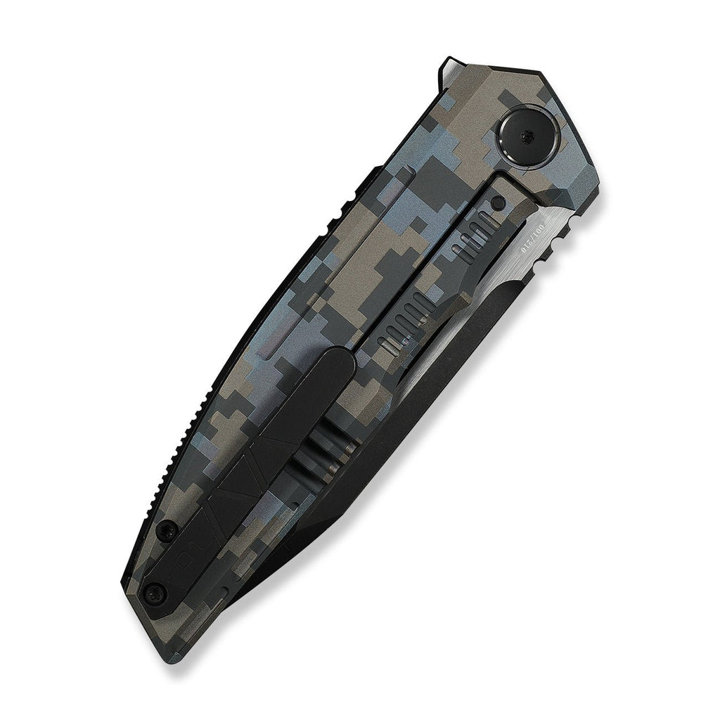 WEKNIFE Breach Flipper Knife Pixel Pattern Titanium Handle (3.85" Black Stonewashed Bohler M390 Blade, Satin Flat) WE25077-3