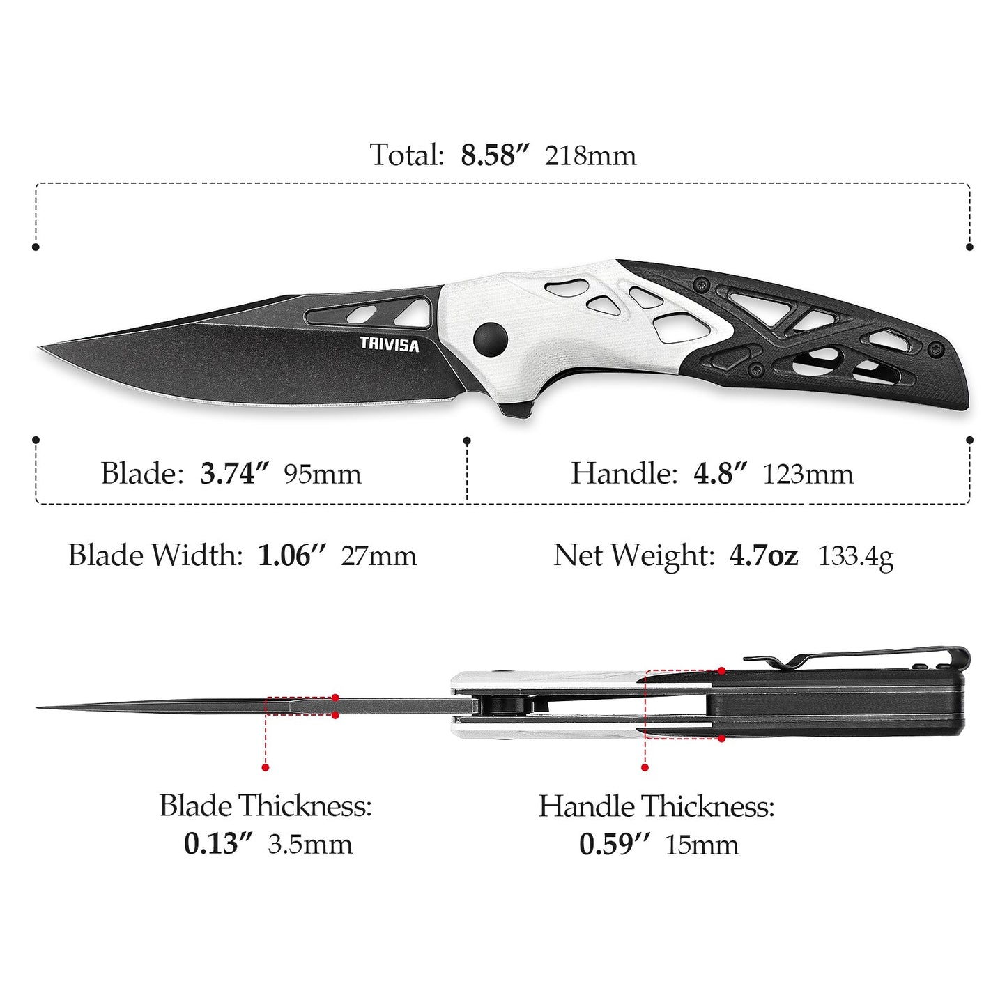 TRIVISA Leo-03BW Liner Lock,3.74" K110 Steel,G10 Handle