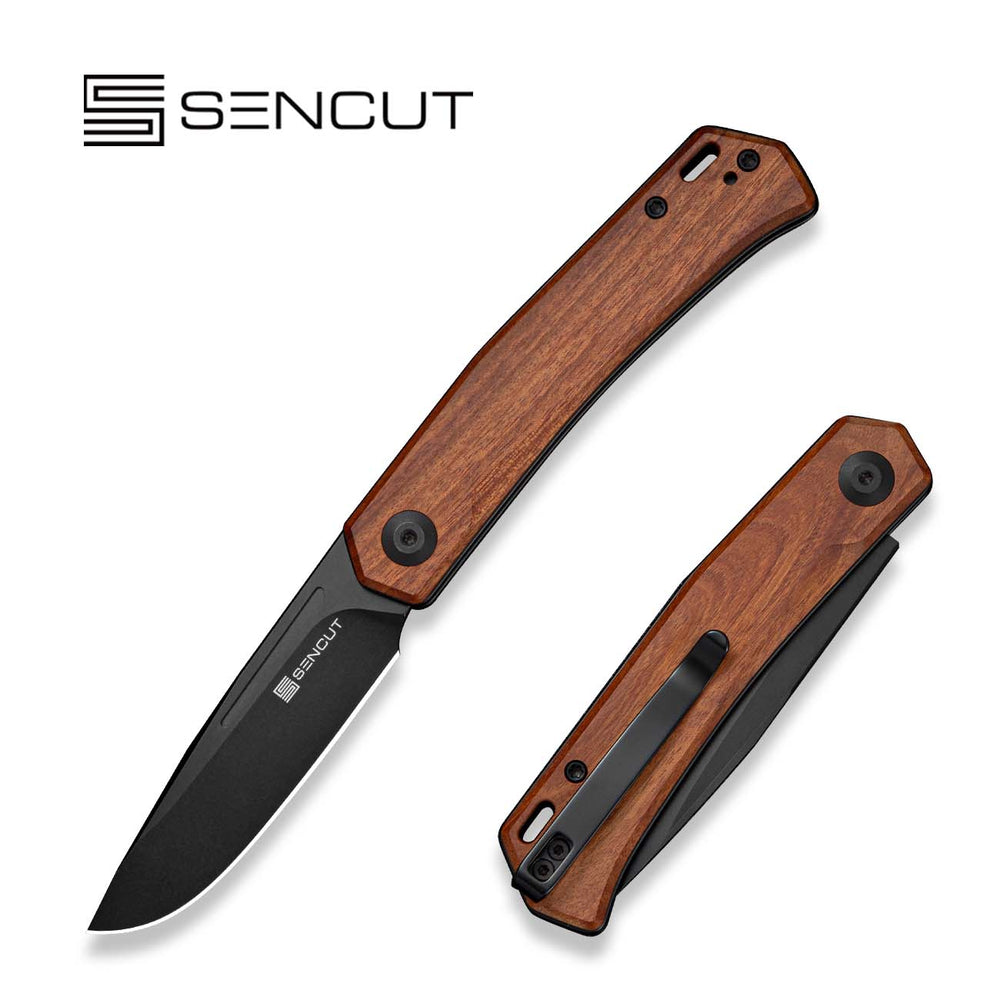SENCUT Braxx Slip Joint Knife Guibourtia Wood Handle (3.12" Black D2 Blade) S25089-3