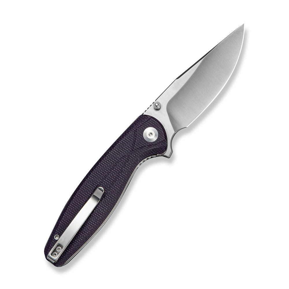 SENCUT Vyrce Flipper & Thumb Stud Knife Purple Canvas Micarta Handle (3.49" Satin Finished D2 Blade) S25104-3