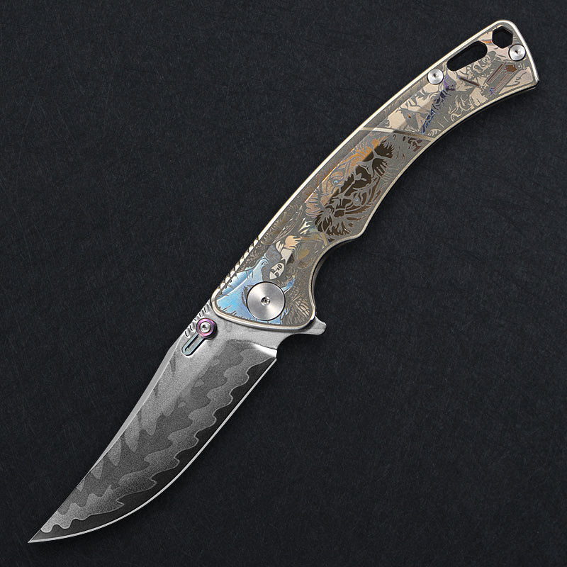 CH Otoman Frame Lock Sliver Ti （3.75'' Mirror Elmax core)