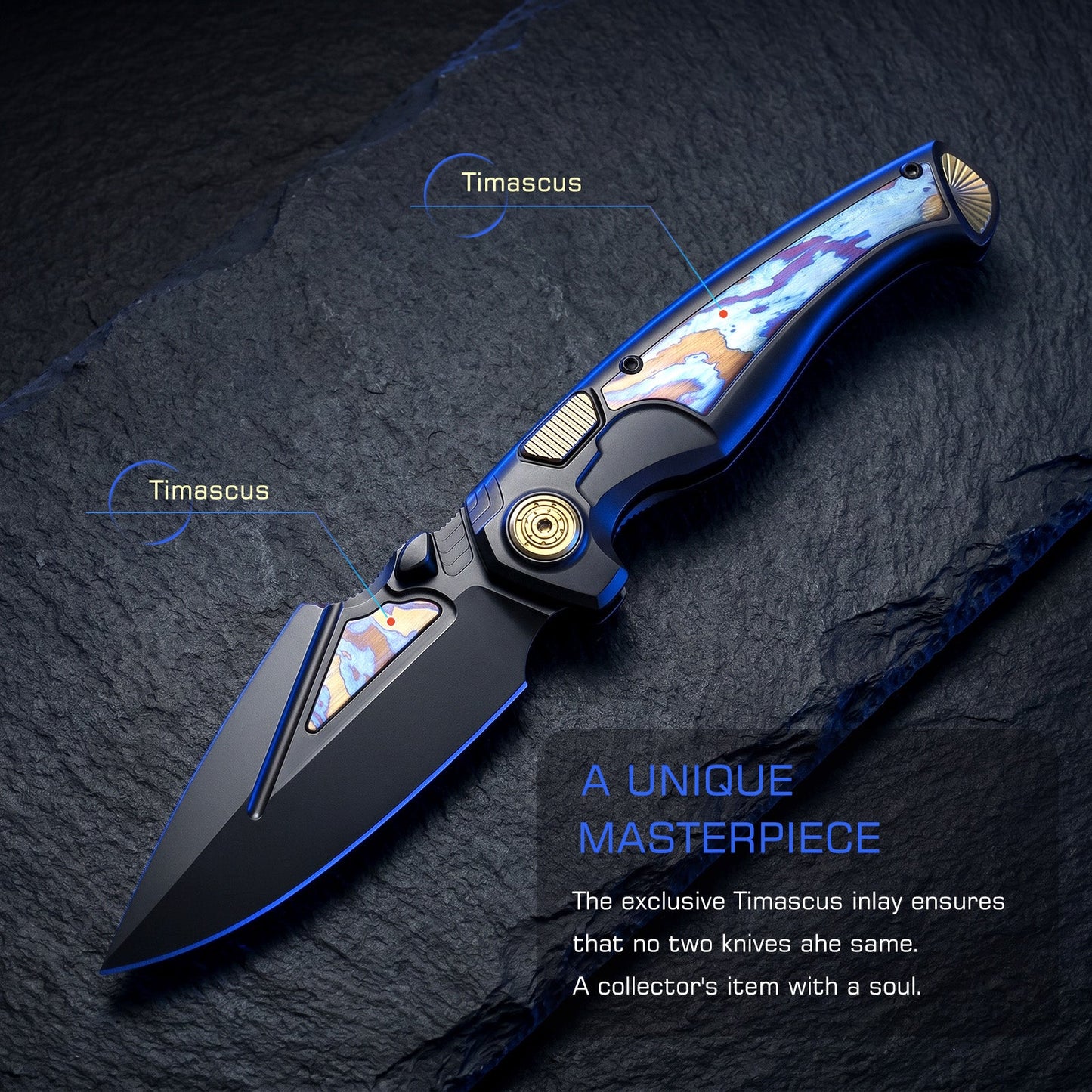 REMETTE RT-Scepter Innovative Button Frame Lock M390 Blade Timascus Handle Knife SCPT-B