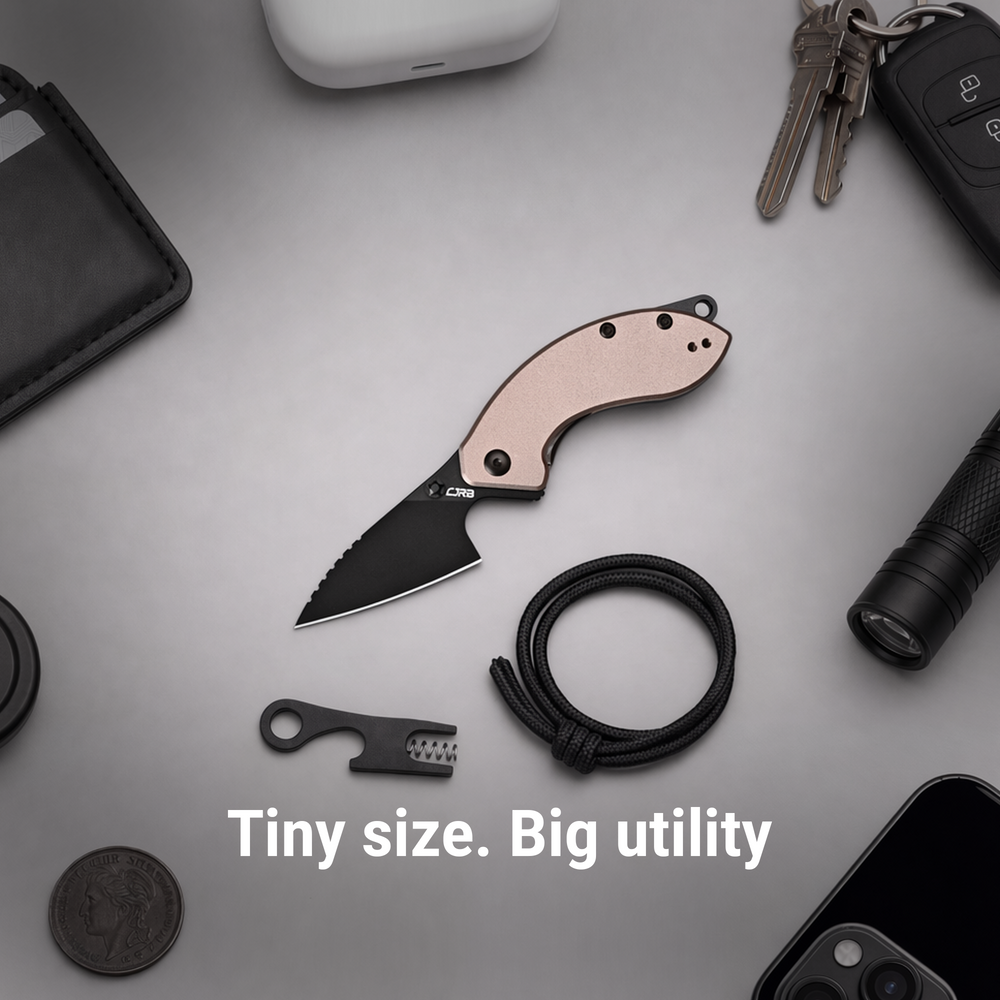 CJRB Spud Thumb Stud & Liner Lock Neck Knife Champagne Aluminum Handle(2.34'' AR-RPM9 Steel Black PVD Coating Blade) J1971-CP