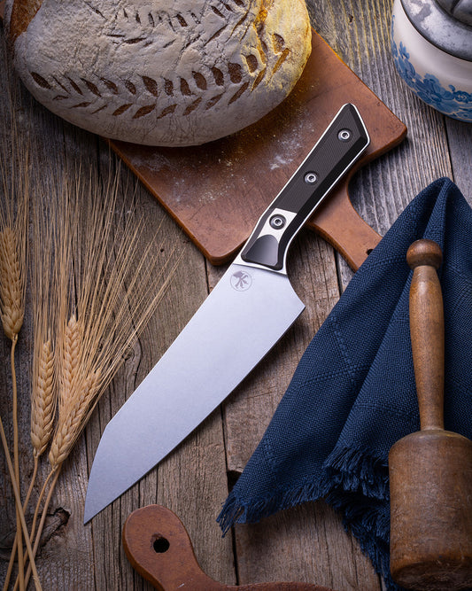 Microtech Gear Chef Knife Stonewash Standard with Bolster Black G-10 (3000B-10BK)