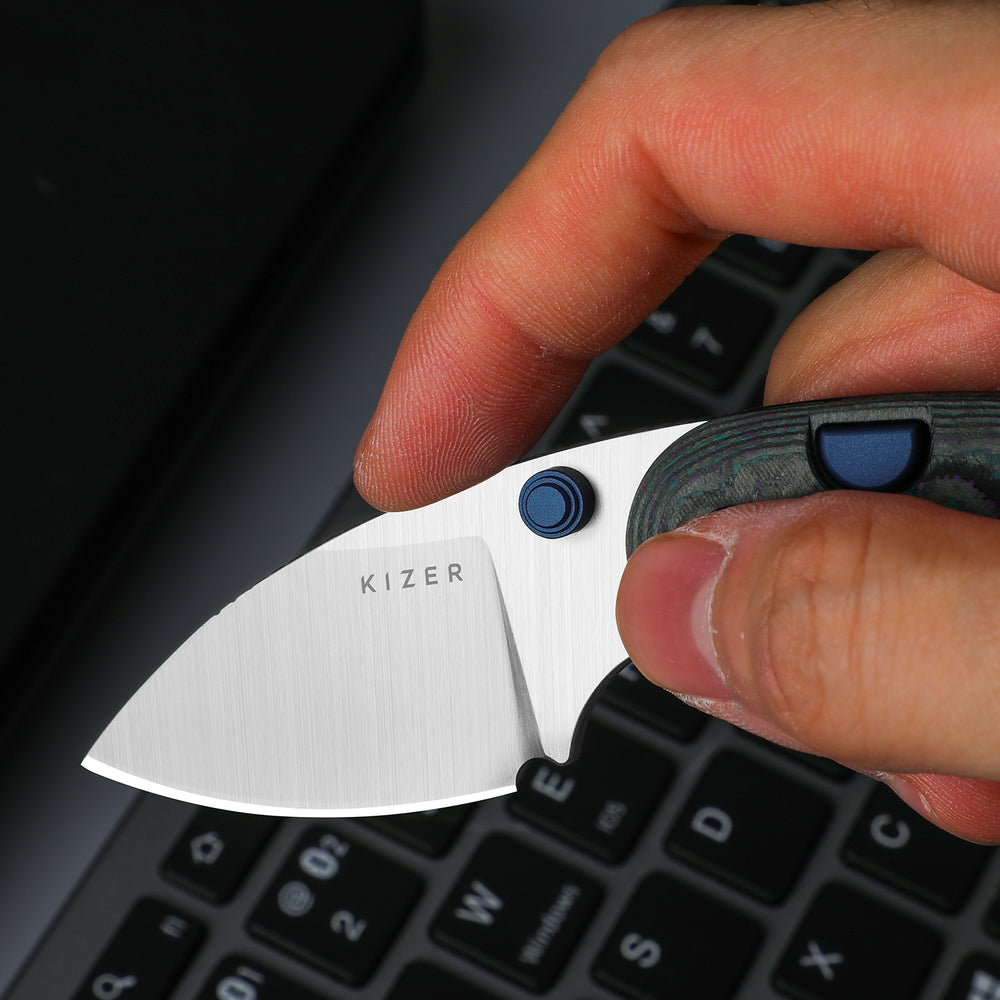 KIZER CUTLERY Microbe™ | 5Th Pocket Knife | Kizer Button Liner Lock™ | Fat Carbon Black Dune Handle | KizerB™ 2742A3