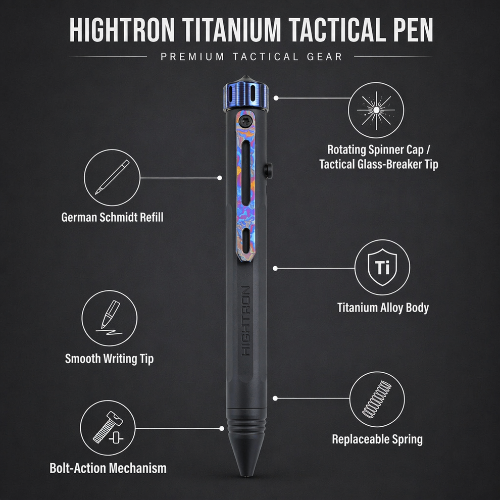 Hightron Vortron Titanium Pen, Black Coated Titanium with Zirconium Damascus Spinner & Clip