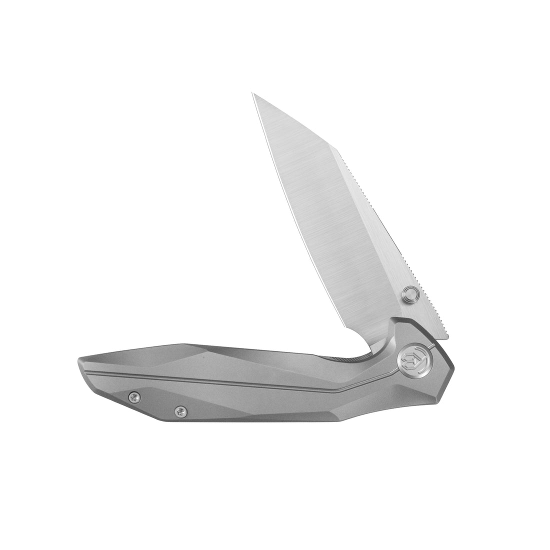KB Nova Reverse Tanto Frame Locking Folding Knife Sandblast Titanium Handle 3.66" Belt Satin M390 Blade KB495A