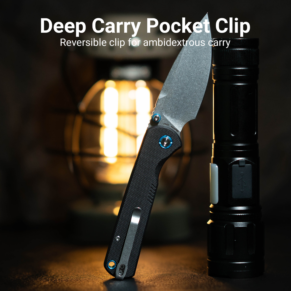 CJRB Latitude Thumb Stud & Top Liner Lock EDC Knife Black G10 Handle(3.47'' AR-RPM9 Steel Stone Wash Blade) J1975-BK