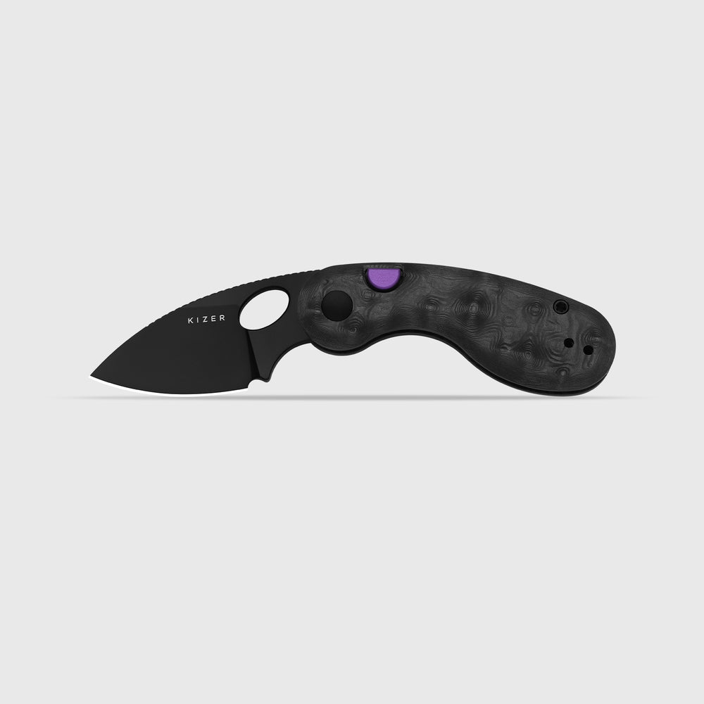 KIZER CUTLERY Microbe™ | 5Th Pocket Knife | Kizer Button Liner Lock™ | Fat Carbon Black Dune Handle | KizerB™ 2742A3