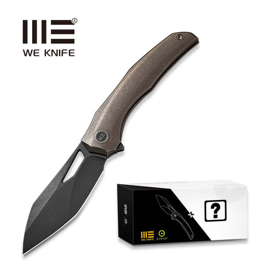 WEKNIFE Ignio Mystery Box Bronze Titanium Handle (3.3" Black Stonewashed CPM 20CV Blade) WE22042B-2 MB, With One Free Mystery WE Or CIVIVI Model