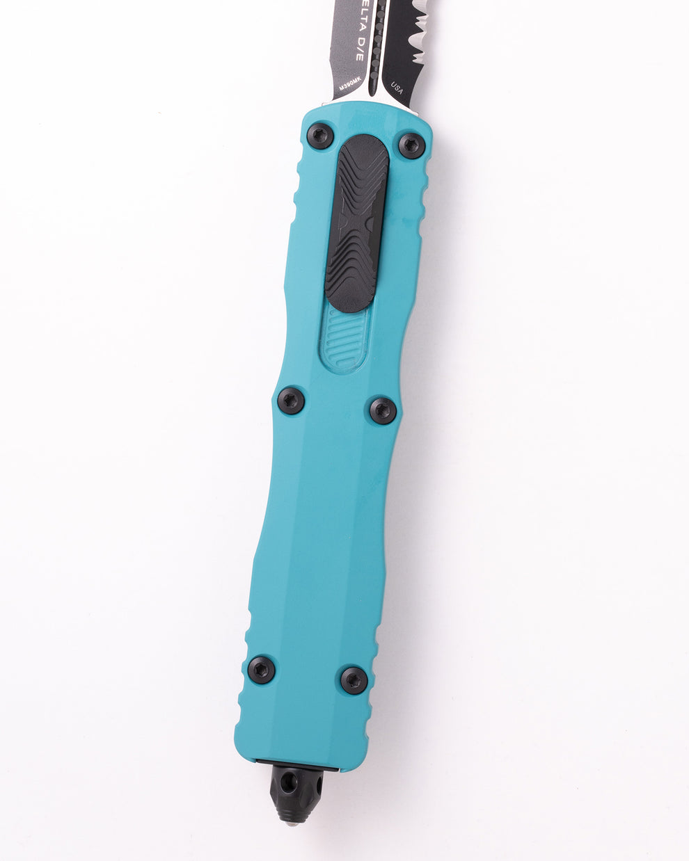 Microtech Gear Dirac Delta D/E Black Full Serrated Cyan (227-3CN)