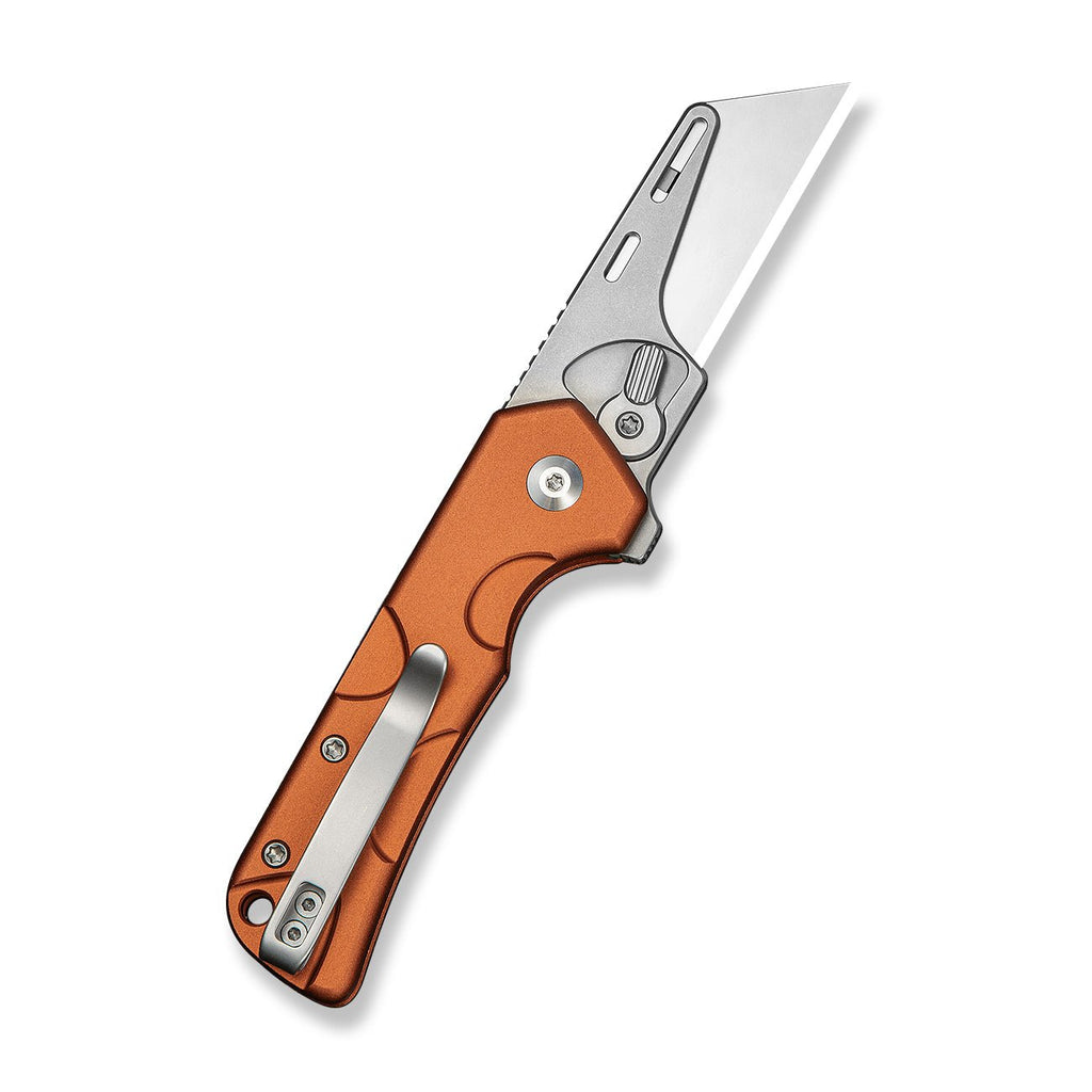 CIVIVI Pulsara Utility Flipper & Button Lock Knife Orange Aluminum Handle (2.44" Stonewashed S/S Blade Holder & Plain 6Cr13 Blade) C24041F-3