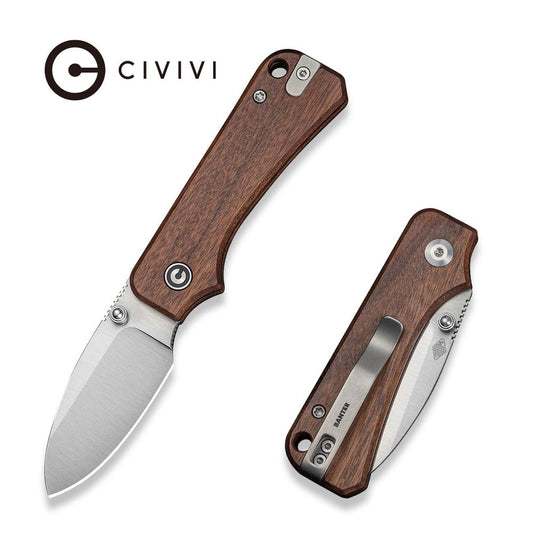 CIVIVI Baby Banter Slip Joint Thumb Stud Knife Guibourtia Wood Handle (2.34" Satin Finished Nitro-V Blade) C25066A-2