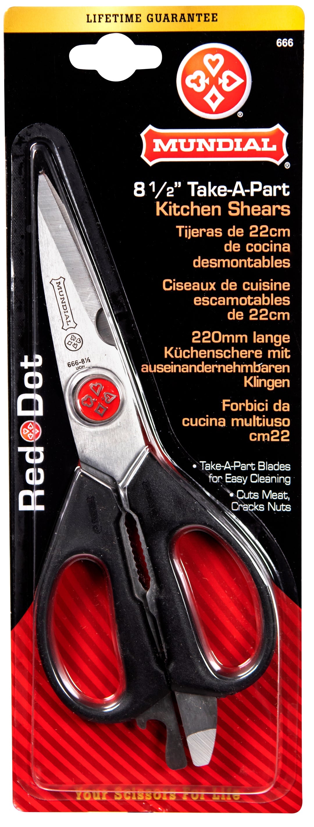 Mundial BP666 Take-a-Part Utility Shears Red Dot 8.5 inches Black
