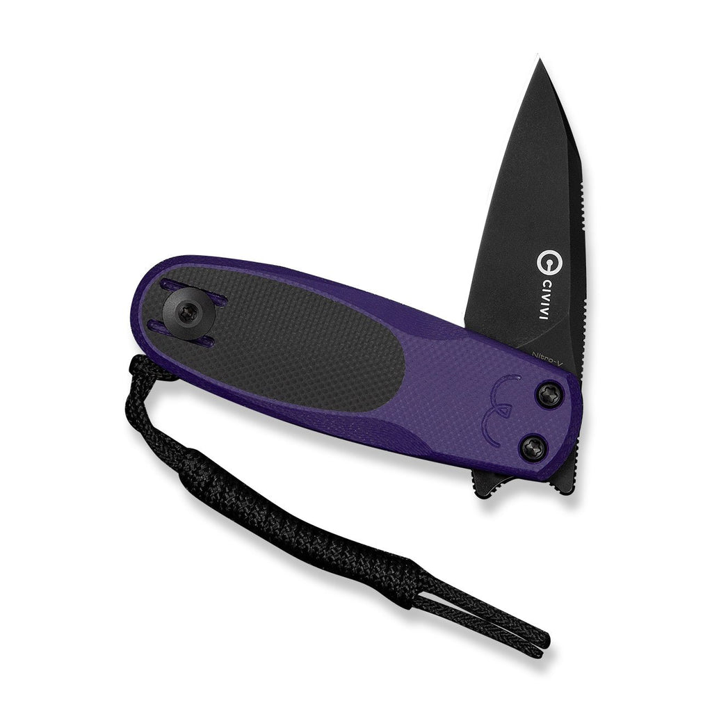 CIVIVI Purr Flipper & Slip Joint Knife Purple & Black G10 Handle (1.83" Black Stonewashed Nitro-V Blade) C25054-3, With 1PC Black Lanyard