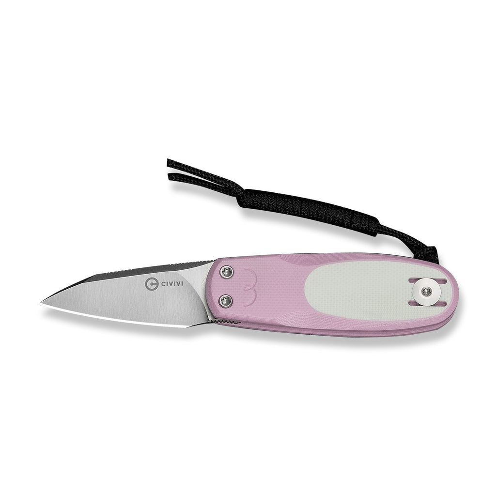 CIVIVI Purr Flipper & Slip Joint Knife Powder Pink & White G10 Handle (1.83" Satin Finished Nitro-V Blade) C25054-4, With 1PC Black Lanyard