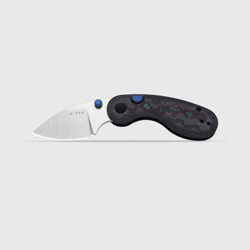 KIZER CUTLERY Microbe™ | 5Th Pocket Knife | Kizer Button Liner Lock™ | Camo Carbon Jazzy Handle | KizerB™ 2742A4