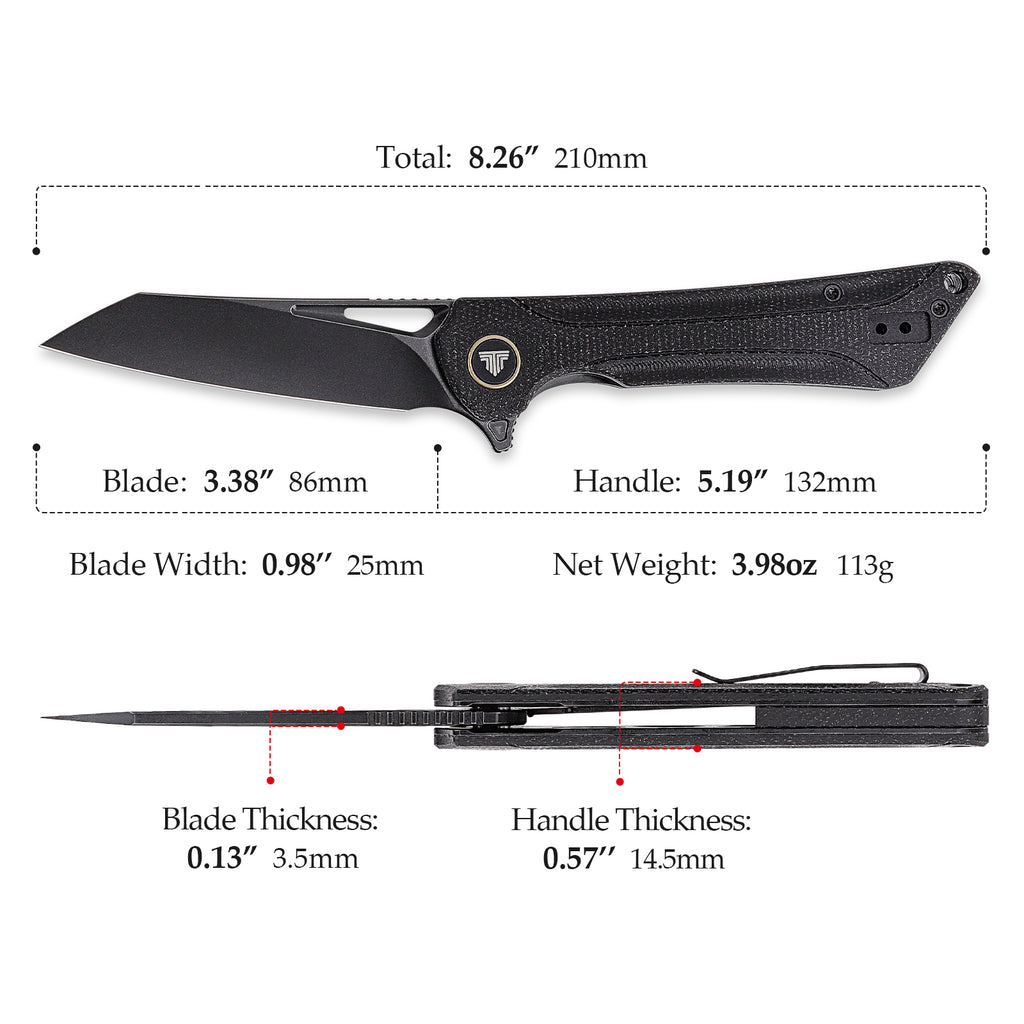 TRIVISA Monoceros-04B Liner Lock Pocket Folding Knfe,3.38" 14C28N Steel Blade,Micarta Handle