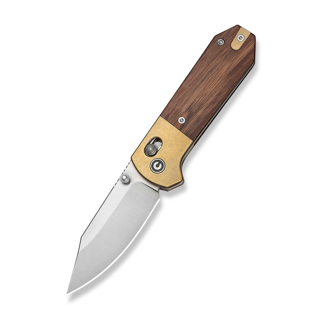 CIVIVI Yonder Clip Point Thumb Stud & Crossbar Lock Knife Guibourtia Wood Handle And Stonewashed Brass Bolsters (2.88" Satin Finished 14C28N Blade) C25026-1