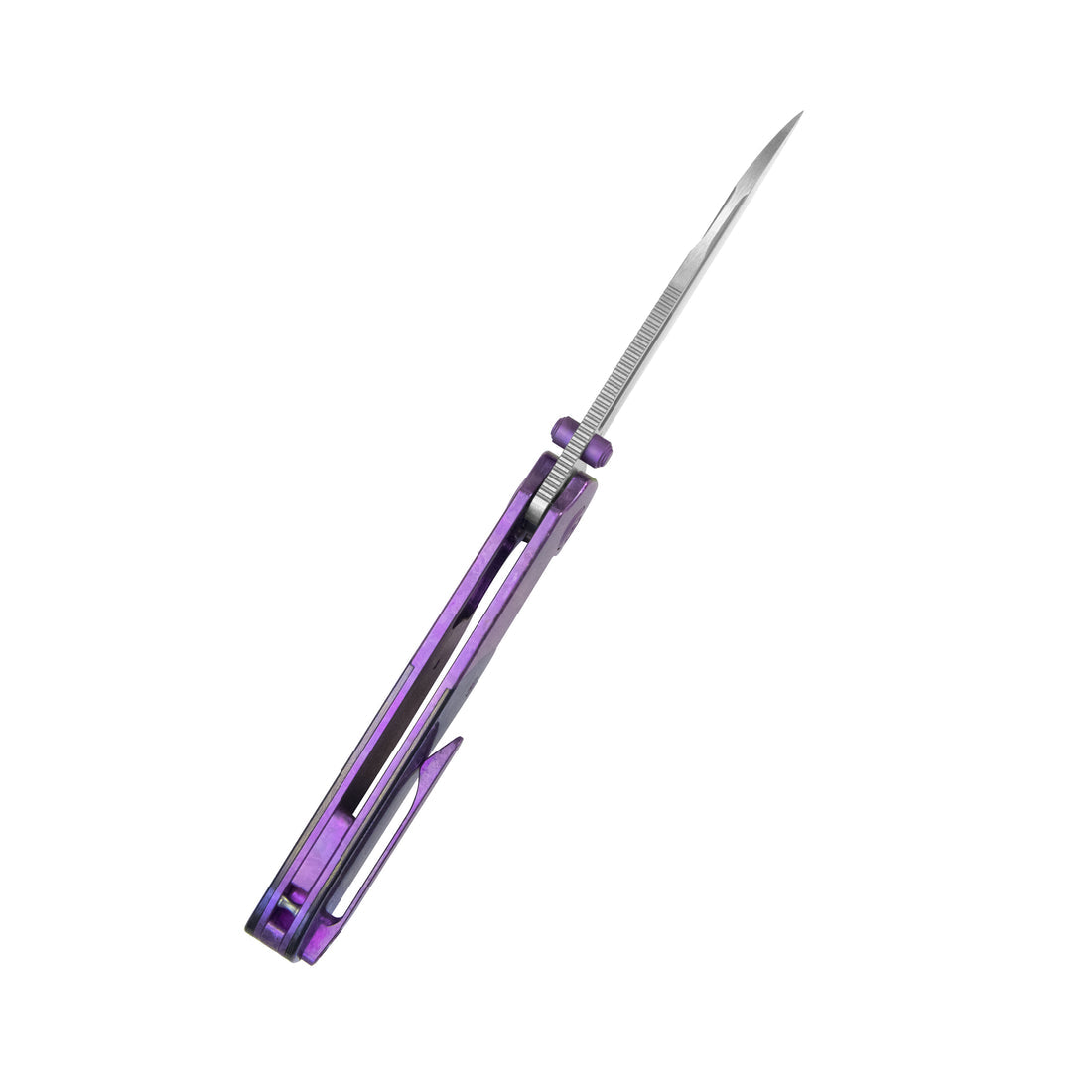KB Icicle Pocket Folding Knife Frame Lock Purple Crystallized Titanium with Zircuti Inlays 3.50" Belt Satin Elmax Blade KB432D