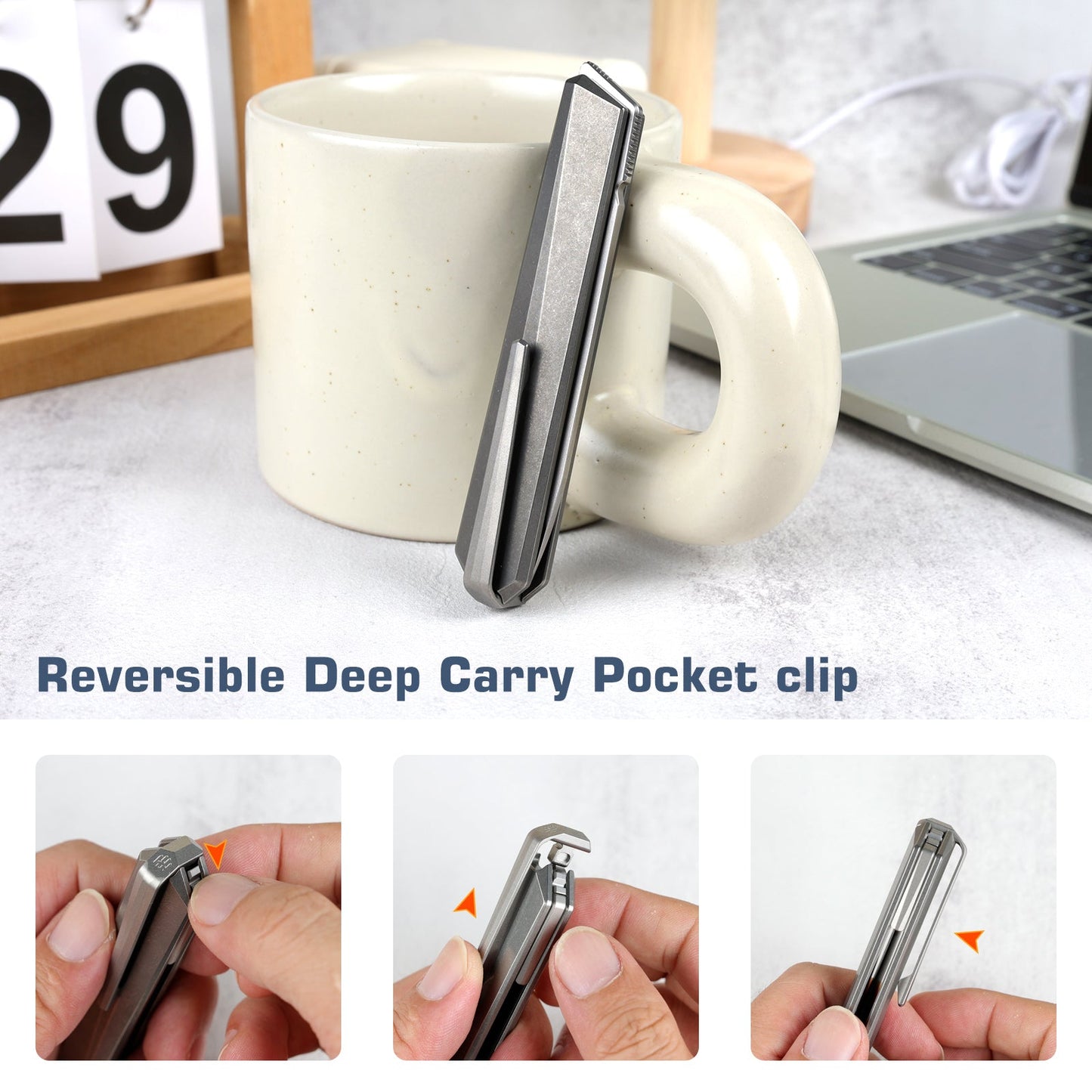 REMETTE RT-ELIGO Knife M390 Blade Titanium Handle Double Detent Lock Folding Pocket EDC Knife EGB5