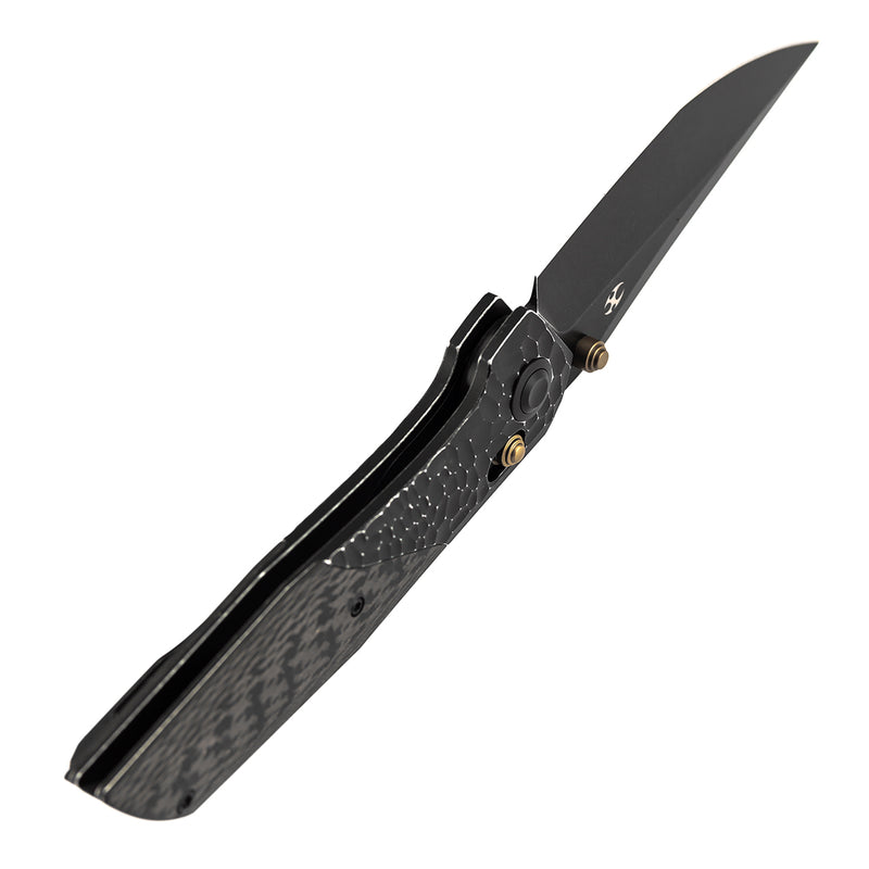 KANSEPT KNIVES Deadite | Crossbar Lock | Blackwash Aluminum (rock texture) with Twill Carbon Fiber Scales | 3.52" 154CM Blade | Tuffknives Design | T1081V4