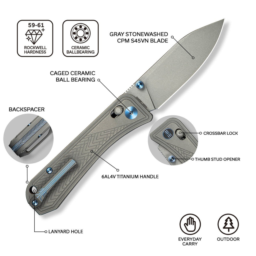 WEKNIFE Bougie Banter Thumb Stud & Crossbar Lock Knife Titanium Handle (2.91" CPM S45VN Blade) WE24009-2