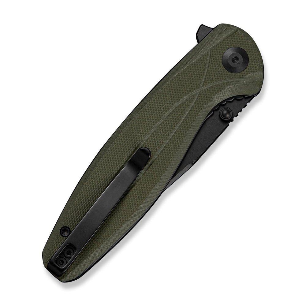 SENCUT Vyrce Flipper & Thumb Stud Knife OD Green G10 Handle (3.49" Black D2 Blade) S25104-1