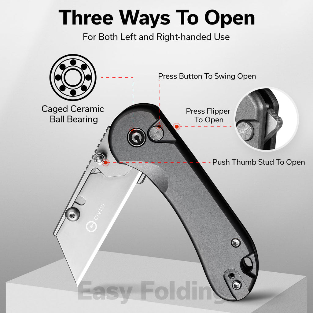 CIVIVI Elementum Utility Thumb Stud & Button Lock Knife Aluminum Handle (2.26" S/S Blade Holder & 6Cr13 Blade) C23039B-4