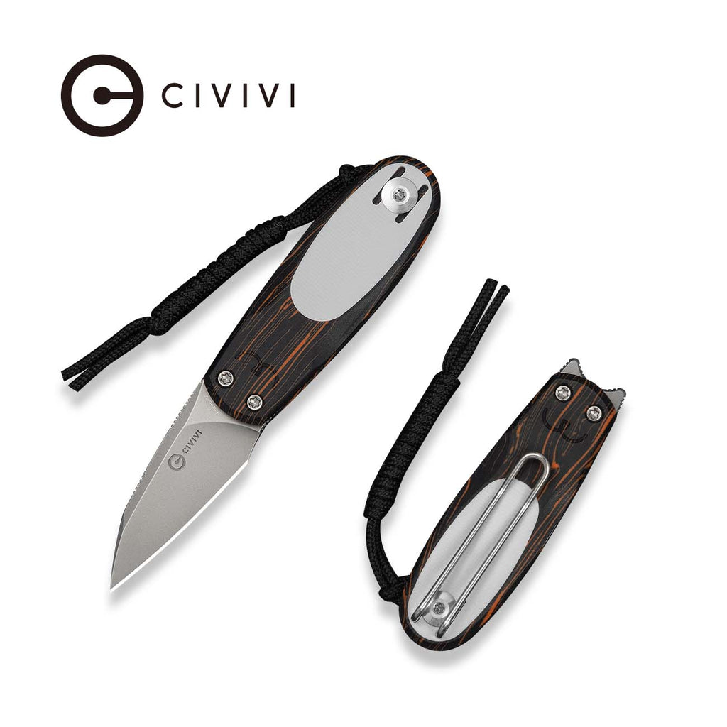 CIVIVI Purr Flipper & Slip Joint Knife Orange, Black & White G10 Handle (1.83" Stonewashed Nitro-V Blade ,With 1PC Black Lanyard) C25054-5, Each Handle Features Random Color Distribution