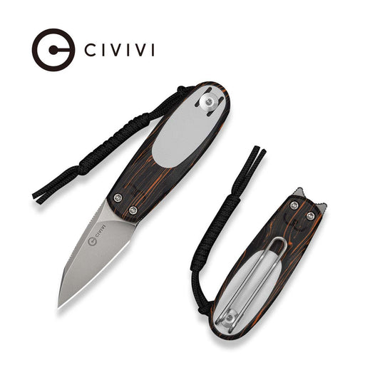 CIVIVI Purr Flipper & Slip Joint Knife Orange, Black & White G10 Handle (1.83" Stonewashed Nitro-V Blade ,With 1PC Black Lanyard) C25054-5, Each Handle Features Random Color Distribution