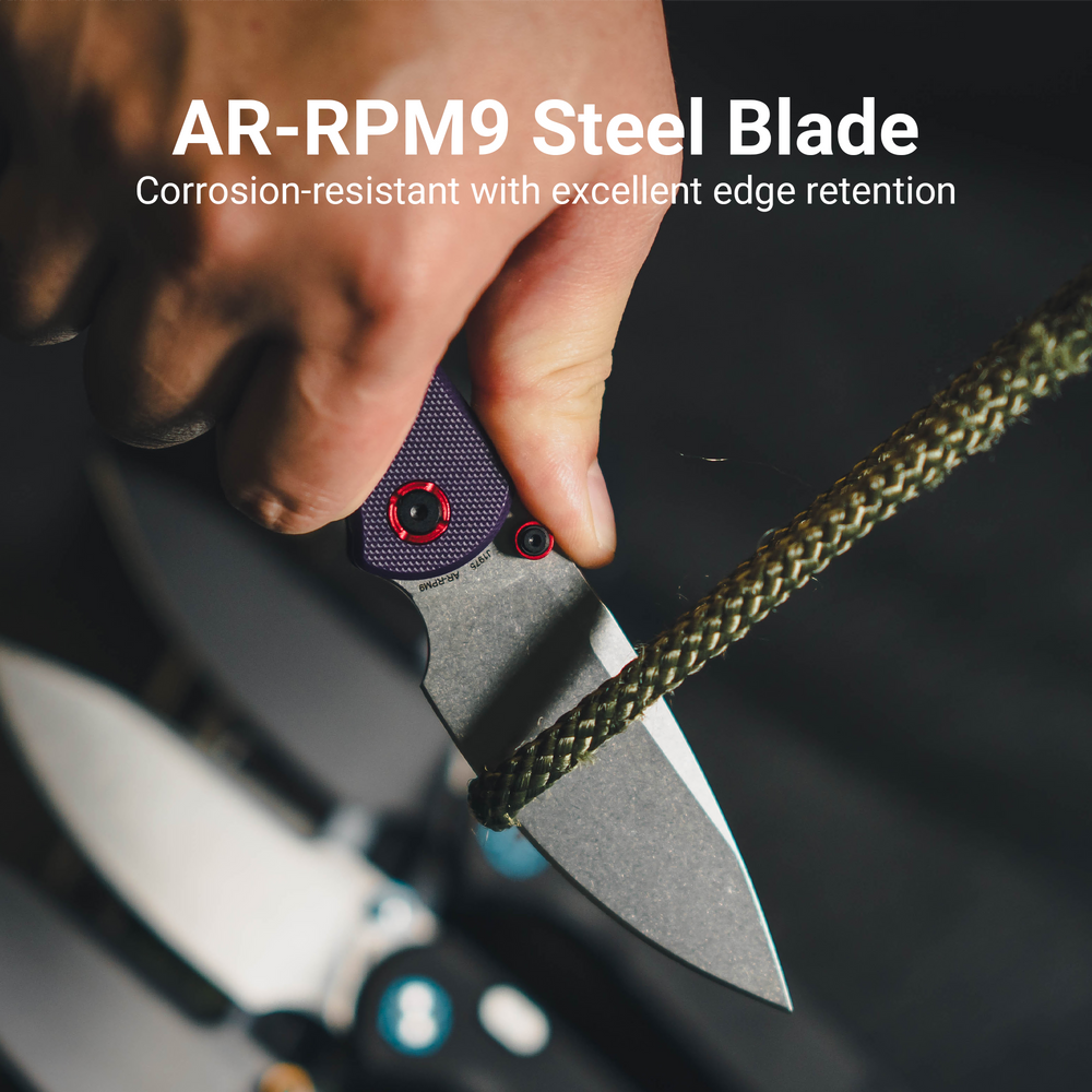 CJRB Latitude Thumb Stud & Top Liner Lock EDC Knife Purple CNC G10 Textured Handle(3.47'' AR-RPM9 Steel Stone Wash Blade) J1975-PU