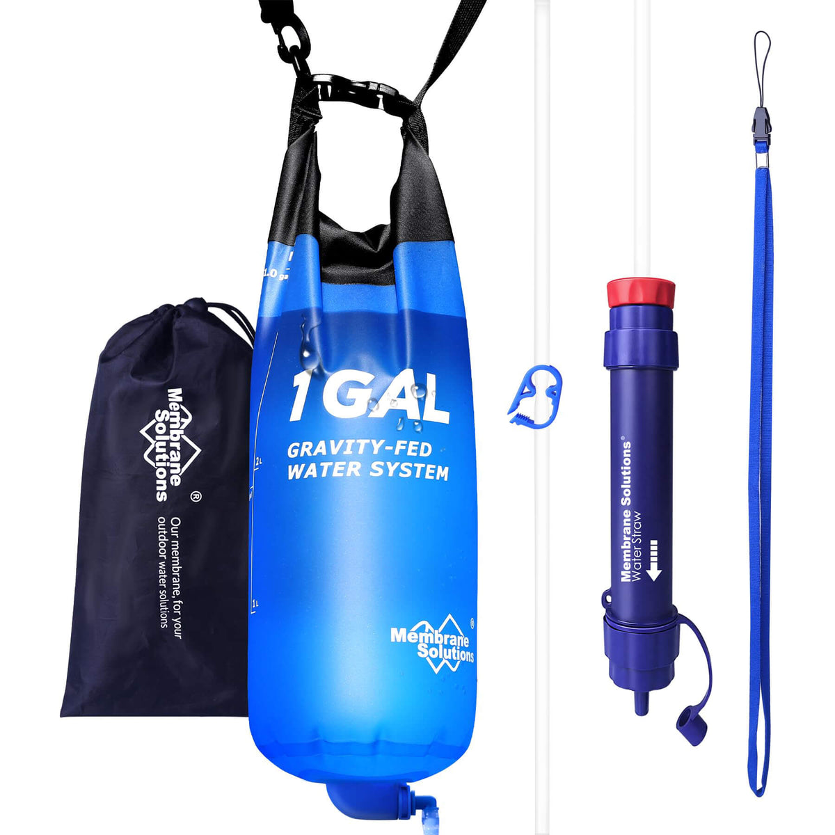 Membrane Solutions 1 Gallon Gravity Water Filter Straw, Backpacking Camping Water Filtration System