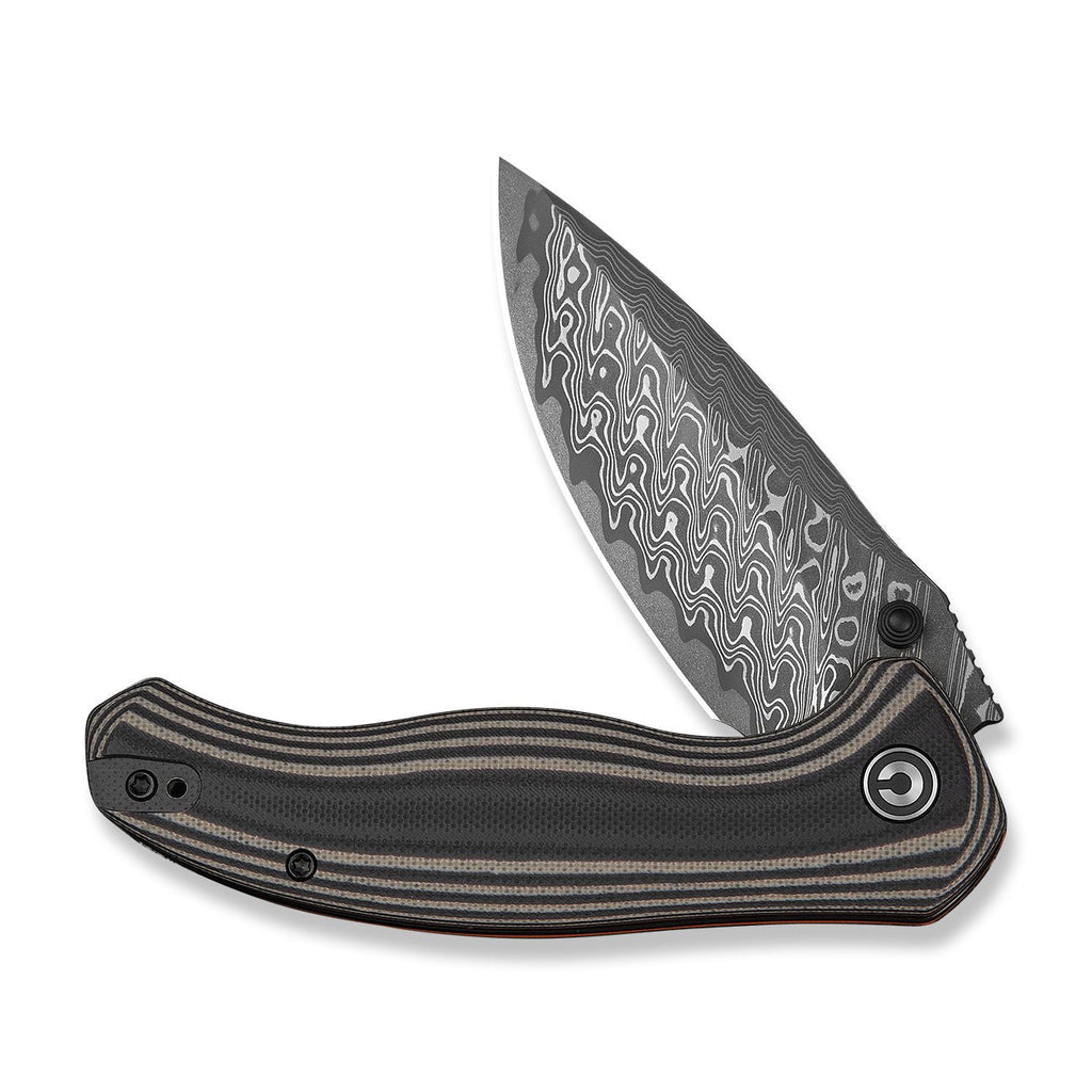 CIVIVI Vyrent Flipper & Thumb Stud Knife Black, Tan & Orange G10 Contoured Handle (3.48" Damascus Blade) C25037B-DS1