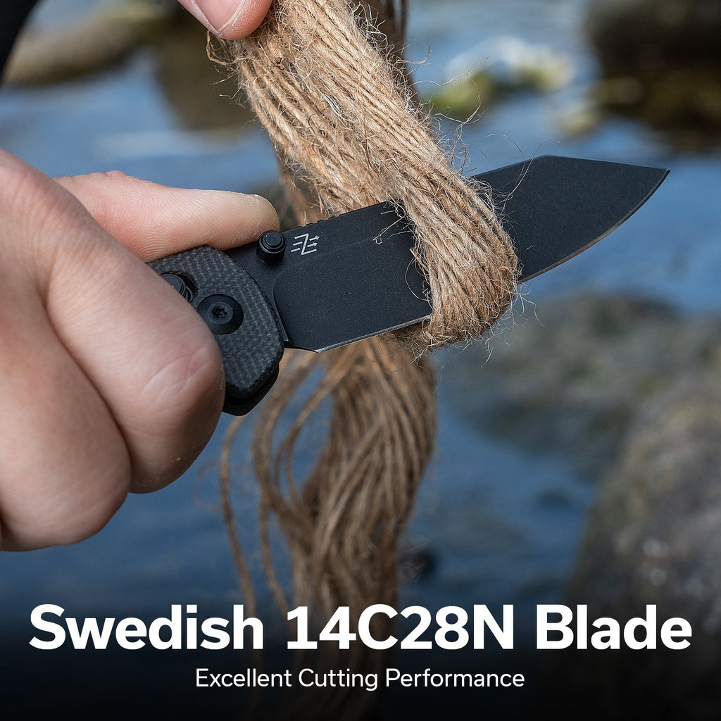 CIVIVI Over Yonder Thumb Stud & Crossbar Lock Knife Dark Green Canvas Micarta Handle (3.35" Black Stonewashed 14C28N Blade) C25027-1