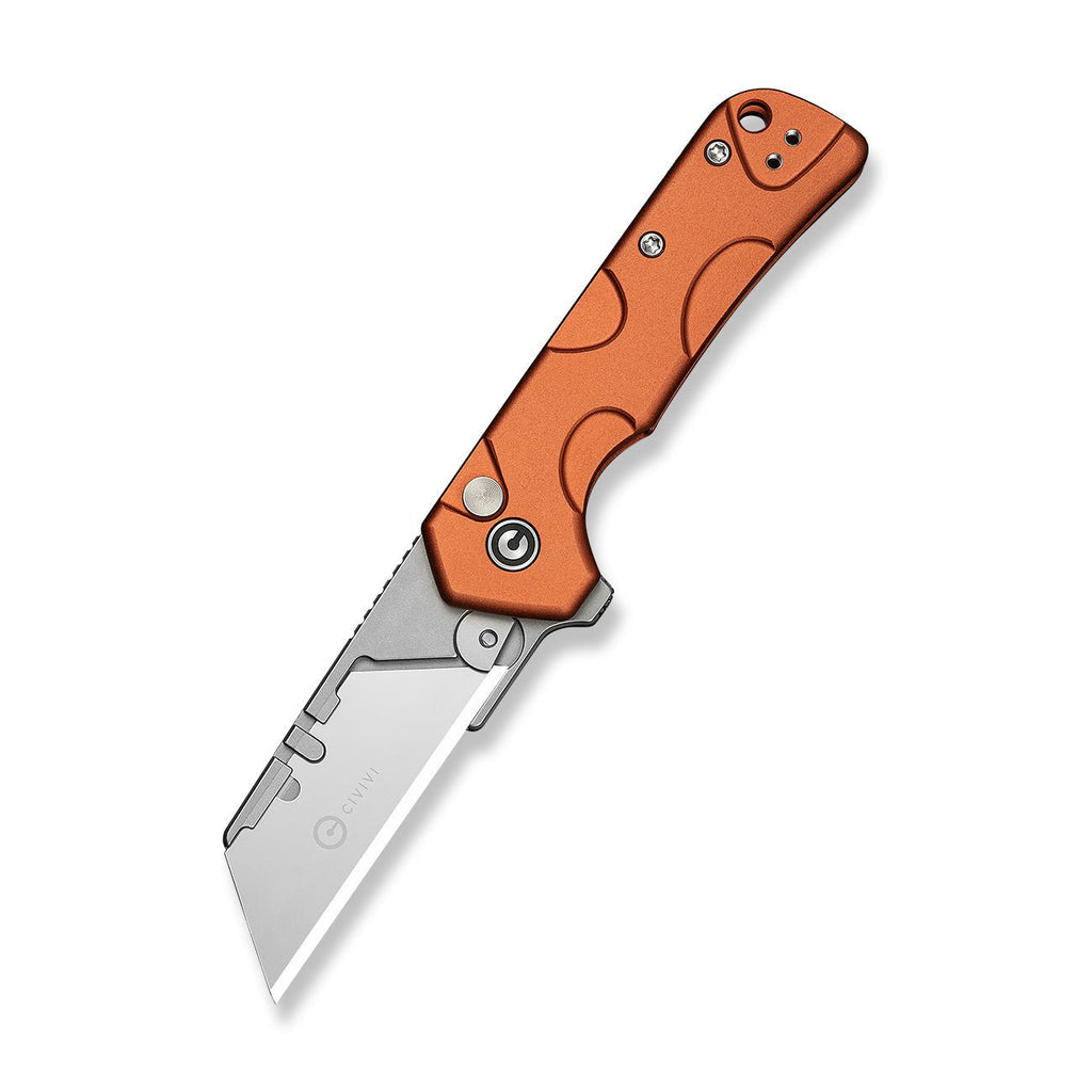 CIVIVI Pulsara Utility Flipper & Button Lock Knife Orange Aluminum Handle (2.44" Stonewashed S/S Blade Holder & Plain 6Cr13 Blade) C24041F-3