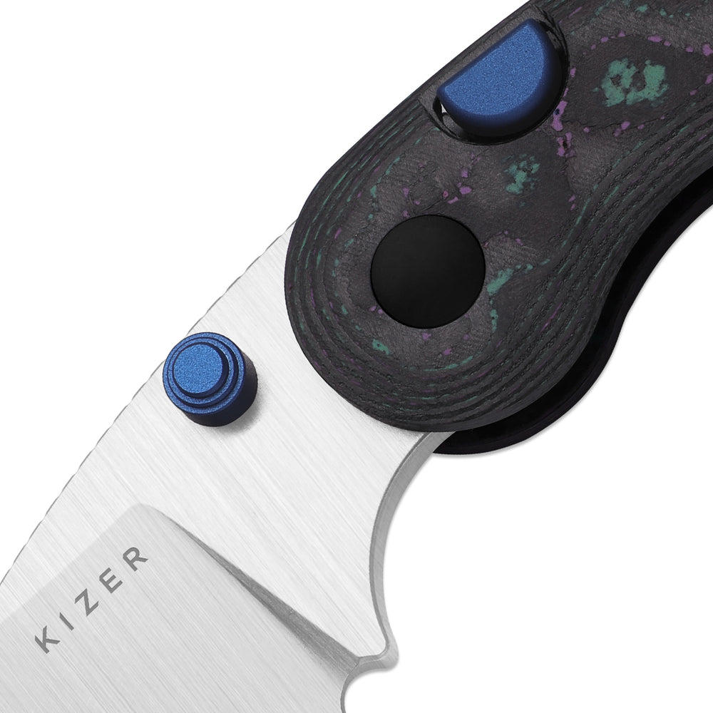 KIZER CUTLERY Microbe™ | 5Th Pocket Knife | Kizer Button Liner Lock™ | Camo Carbon Jazzy Handle | KizerB™ 2742A4