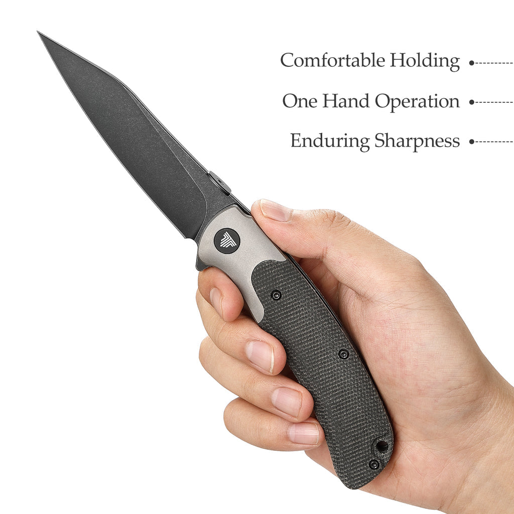 TRIVISA UMa-04 Ti Bolster and Thumb Stud,3.66" S35VN Steel,,Micarta Scales