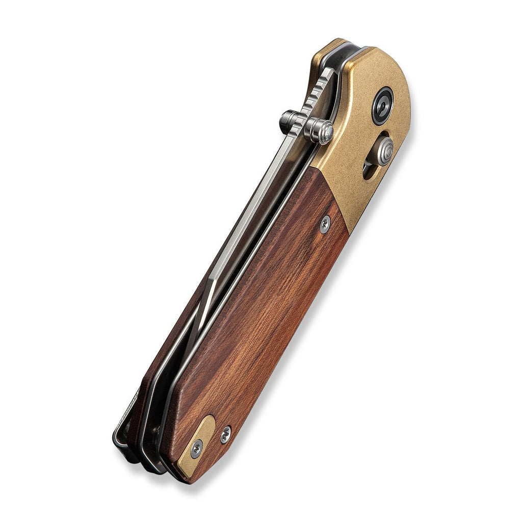 CIVIVI Yonder Clip Point Thumb Stud & Crossbar Lock Knife Guibourtia Wood Handle And Stonewashed Brass Bolsters (2.88" Satin Finished 14C28N Blade) C25026-1