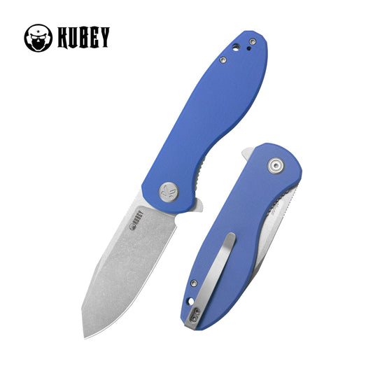 KUBEY Master Chief Outdoor Folding Pocket Knife Blue G10 Handle 3.43" Beadblast 14C28N KU358M